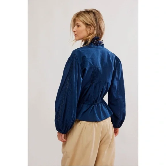 Free People Blue Lace “Best of me” Blouse XL - Picture 3 of 11